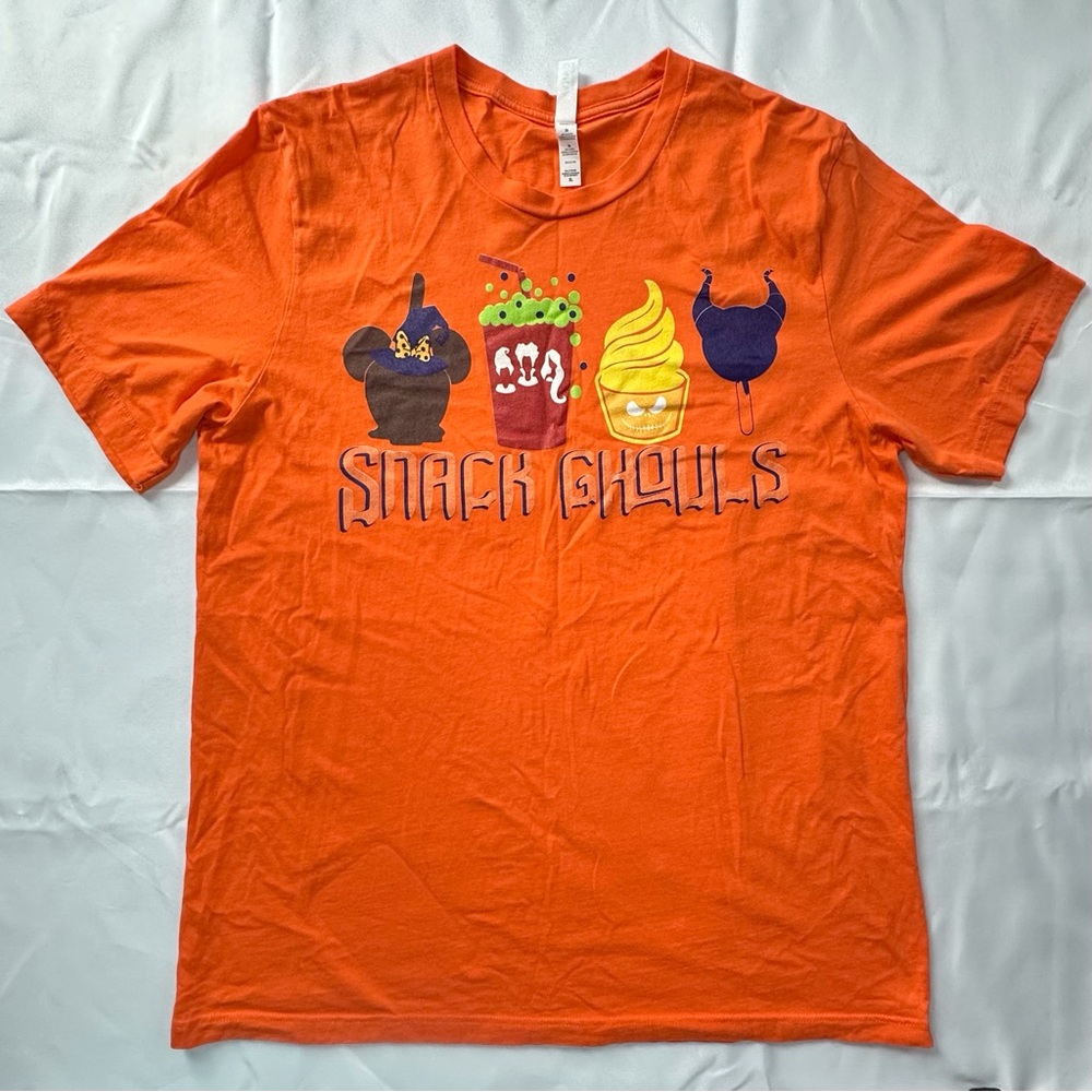 Disney Halloween party theme Snack Ghouls orange casual tee shirt women’s XL